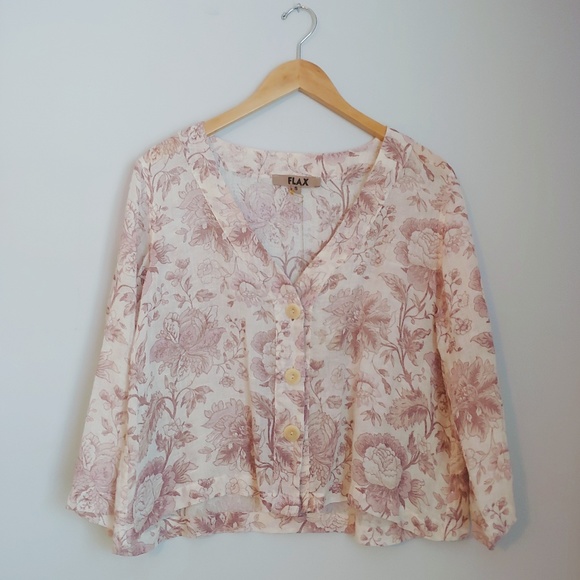 FLAX Boxy Cardi Pink & White Size Small - Picture 1 of 5